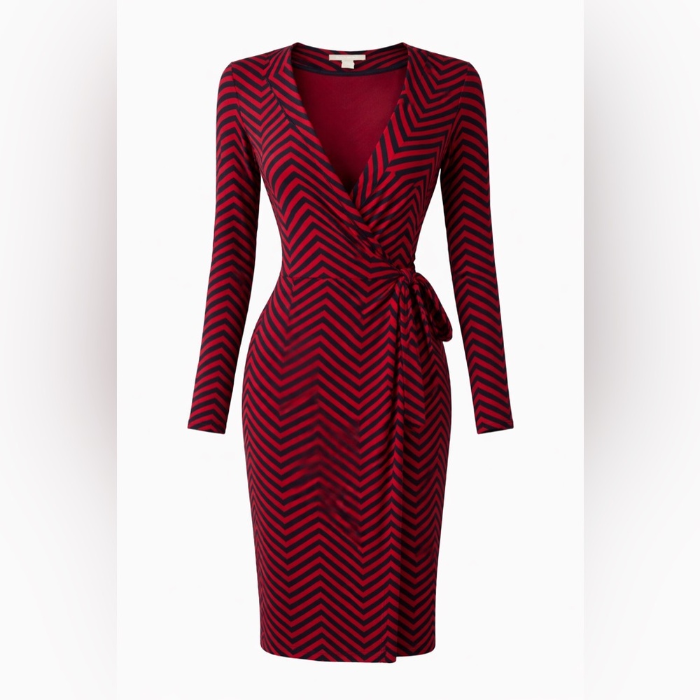Banana Republic Red and Black Chevron Long Sleeve Dress